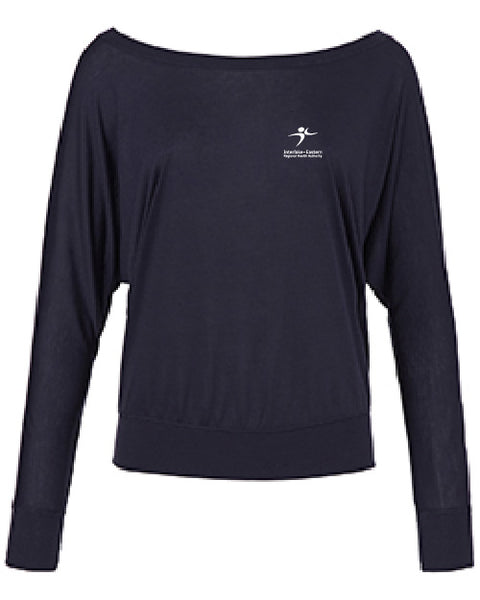 Ladies Flowy T-Shirt: BELLA + CANVAS LONG-SLEEVE OFF SHOULDER T-SHIRT